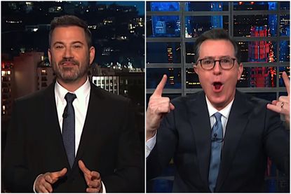 Jimmy Kimmel and Stephen Colbert on being in Trump's Mueller Madness bracket