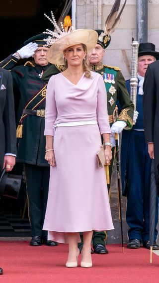 Princess Anne, Princess Royal, Vice Admiral Sir Tim Laurence, Prince Charles, Prince of Wales, known as the Duke of Rothesay while in Scotland, Sophie, Countess of Wessex and Prince Edward, Earl of Wessex, known as the Earl of Forfar in Scotland, during a garden party at the Palace of Holyroodhouse on June 29, 2022 in Edinburgh, Scotland. Members of the Royal Family are spending a Royal Week in Scotland, carrying out a number of engagements between Monday June 27 and Friday July 01, 2022.