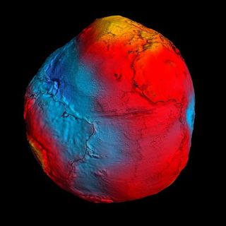 ESA's GOCE mission has delivered the most accurate model of the 'geoid' ever produced. Red corresponds to points with higher gravity, and blue to points with lower gravity.
