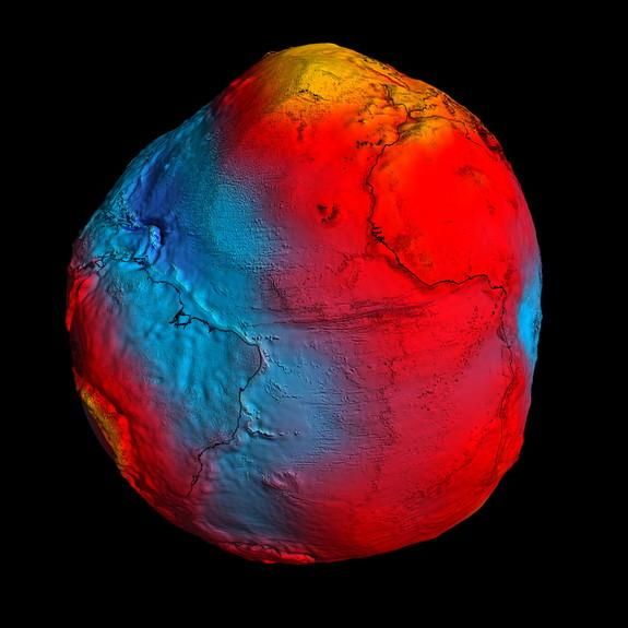 ESA&#039;s GOCE mission has delivered the most accurate model of the &#039;geoid&#039; ever produced. Red corresponds to points with higher gravity, and blue to points with lower gravity.