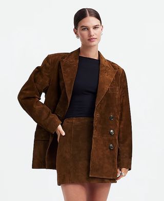 Alexa Chung for Madewell, Double-Breasted Blazer in Suede