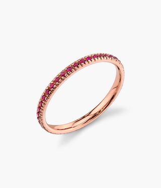 Thin gold ruby eternity band