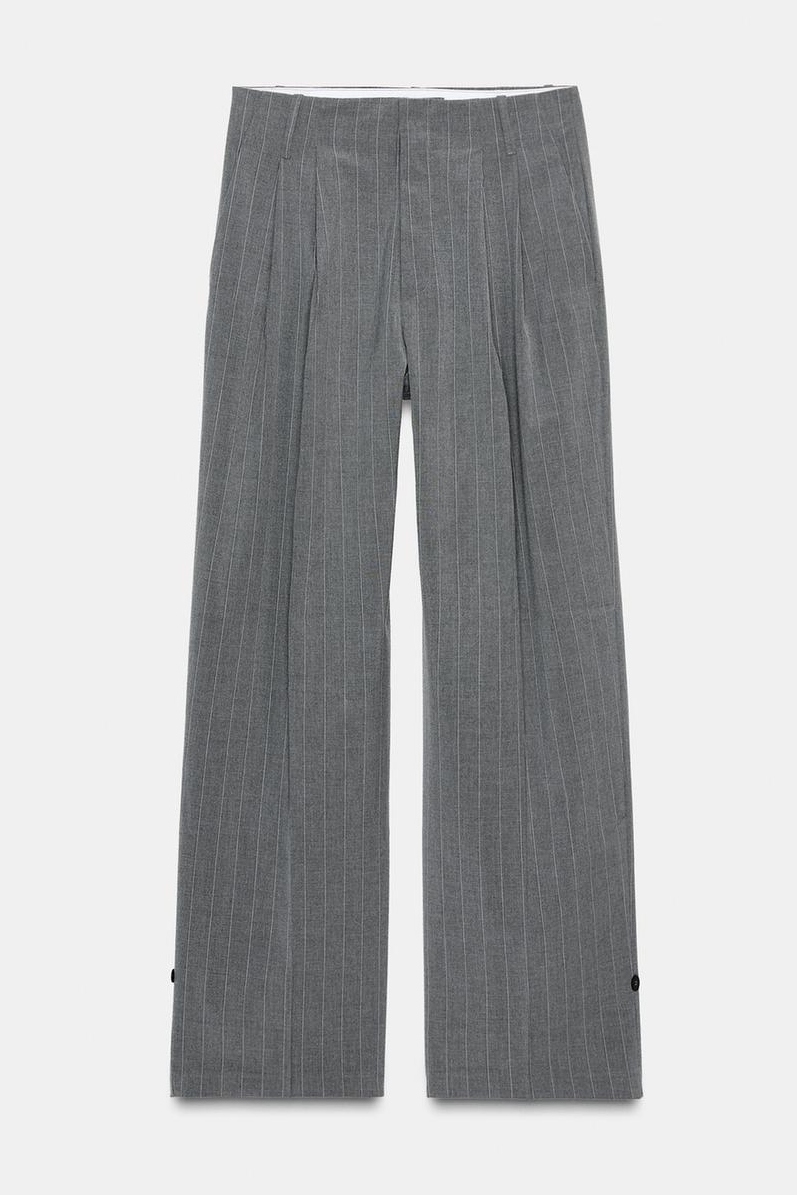 Zara, Pleated Pants With Button Hem