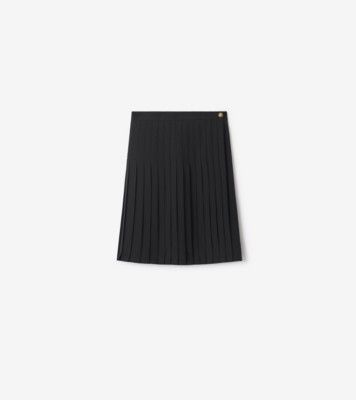 Pleated Wool Blend Midi Skirt in Black - Women, Nylon | Burberry® Official