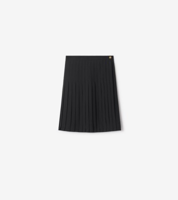Pleated Wool Blend Midi Skirt in Black - Women, Nylon | Burberry&amp;reg; Official