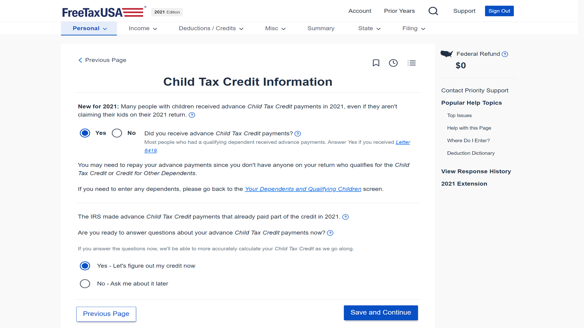 FreeTaxUSA 2021 Edition instructional screen capture