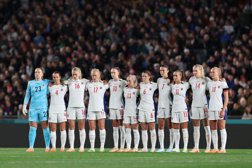 Norway Women&#039;s World Cup 2023 squad Norway players observe a minute of silence for victims in Auckland shooting prior to the FIFA Women&#039;s World Cup Australia &amp; New Zealand 2023 Group A match between New Zealand and Norway at Eden Park on July 20, 2023 in Auckland / Tāmaki Makaurau, New Zealand.