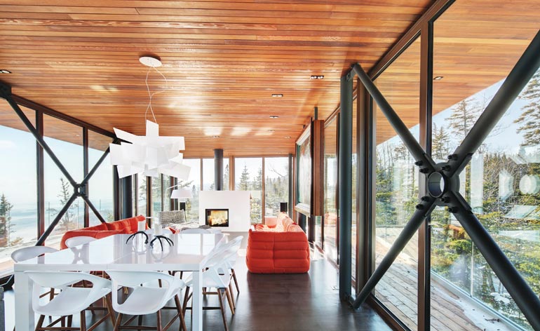 black painted steel framework and polished concrete floors