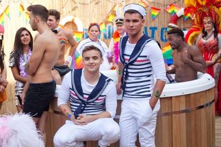 Harry (Parry Glasspool) and Ste (Kieron Richardson) at Gay Pride