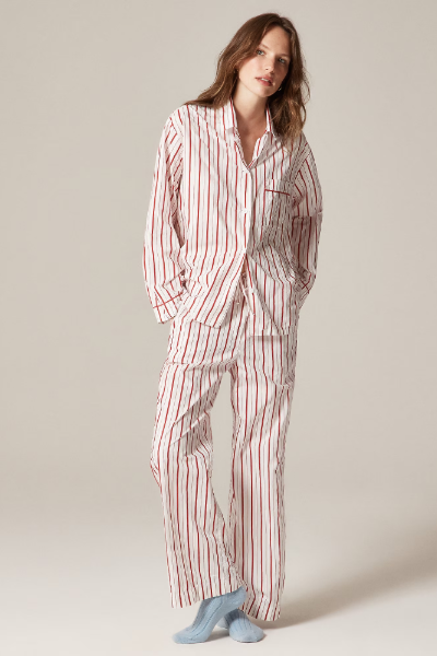 jcrew, Cotton Poplin Long-Sleeve Pajama Pant Set in Peppermint Stripe