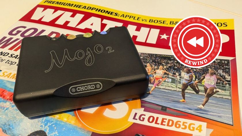 Chord Mojo 2 on table with Rewind logo