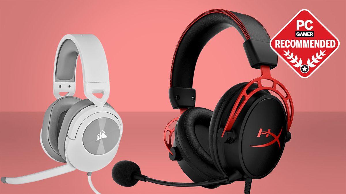 Two of the best headsets side by side on a pink background.