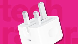 One of the best iPhone chargers agains a pink TechRadar background