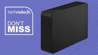 Seagate Expansion 24TB on a purple background next to a white TechRadar badge that reads 'Don't Miss' in the upper left corner