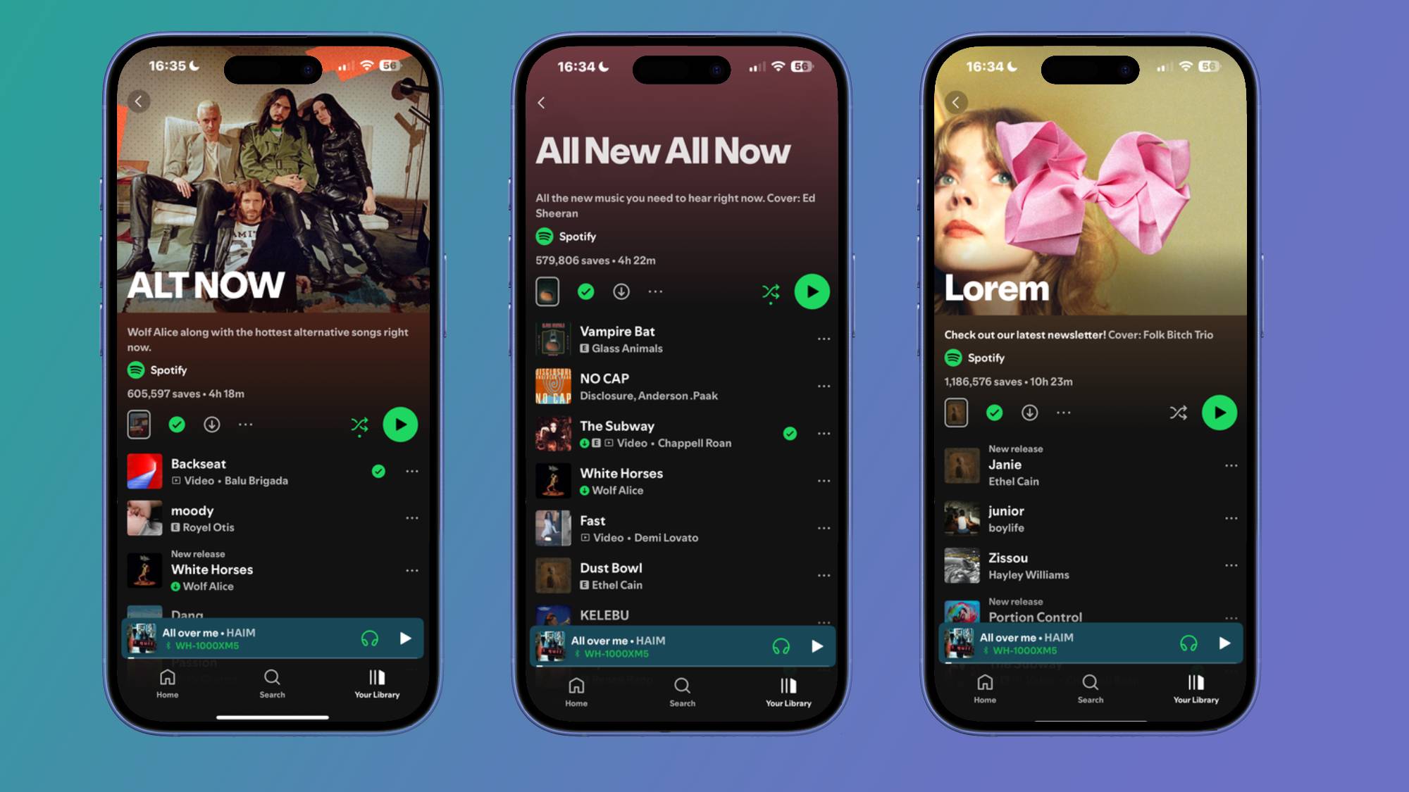 Three Spotify curated playlists in iPhone templates