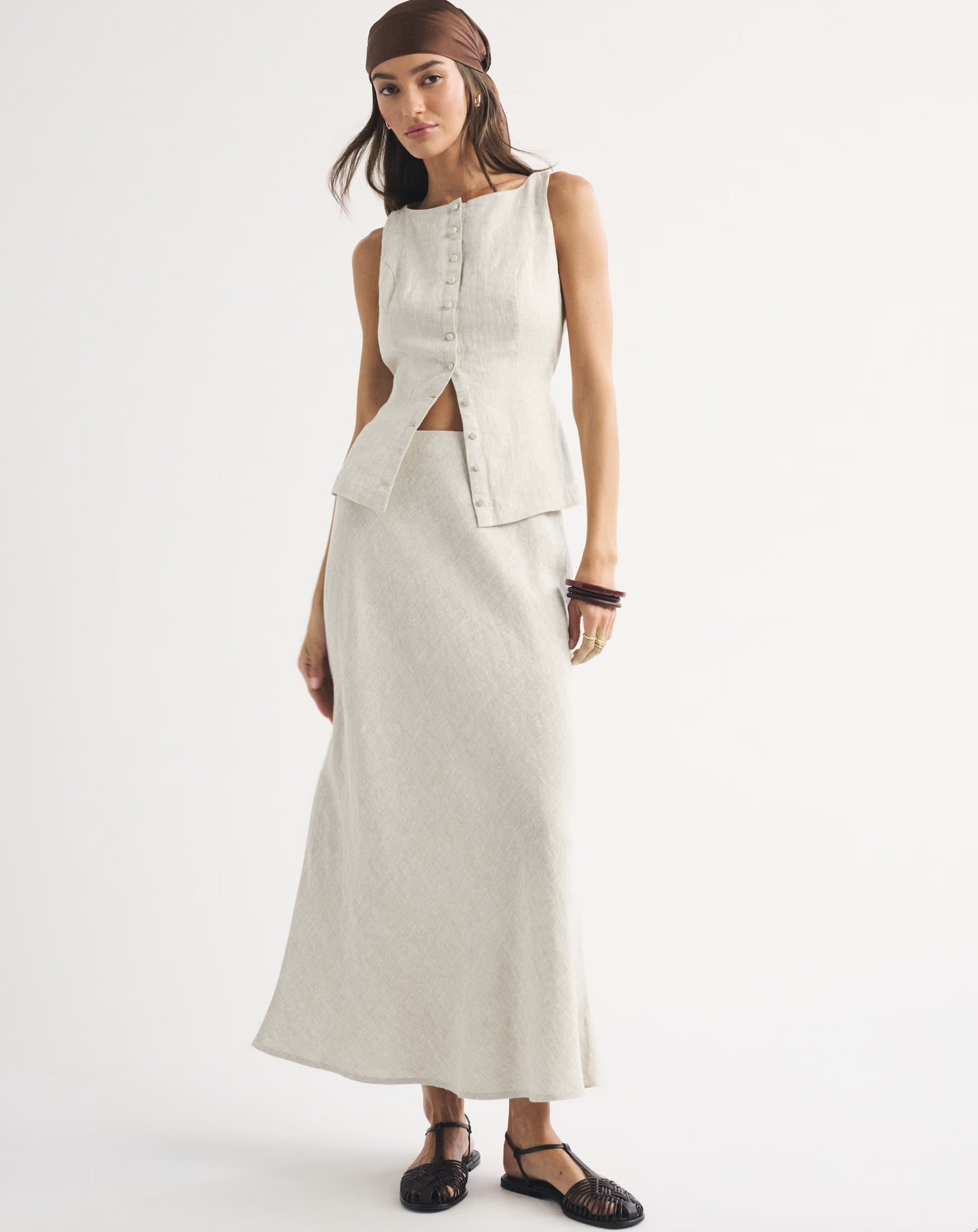 100% Linen High Rise Maxi Skirt