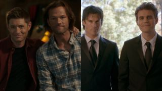 Sam and Dean in Supernatural/Damon and Stefan in The Vampire Diaries.