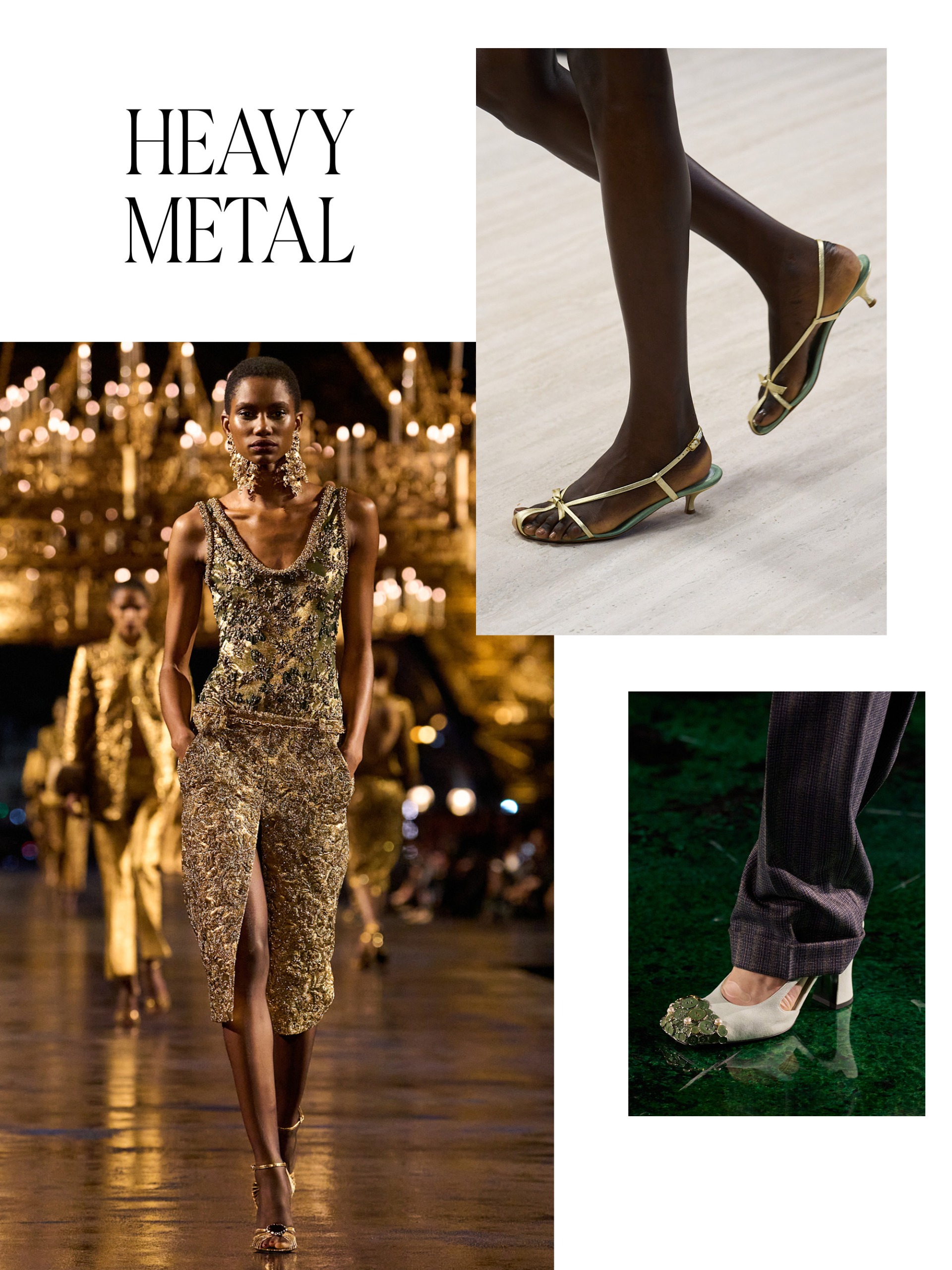 a collage of detail and full look runway images from the spring/summer 2027 collections featuring the major shoe trends