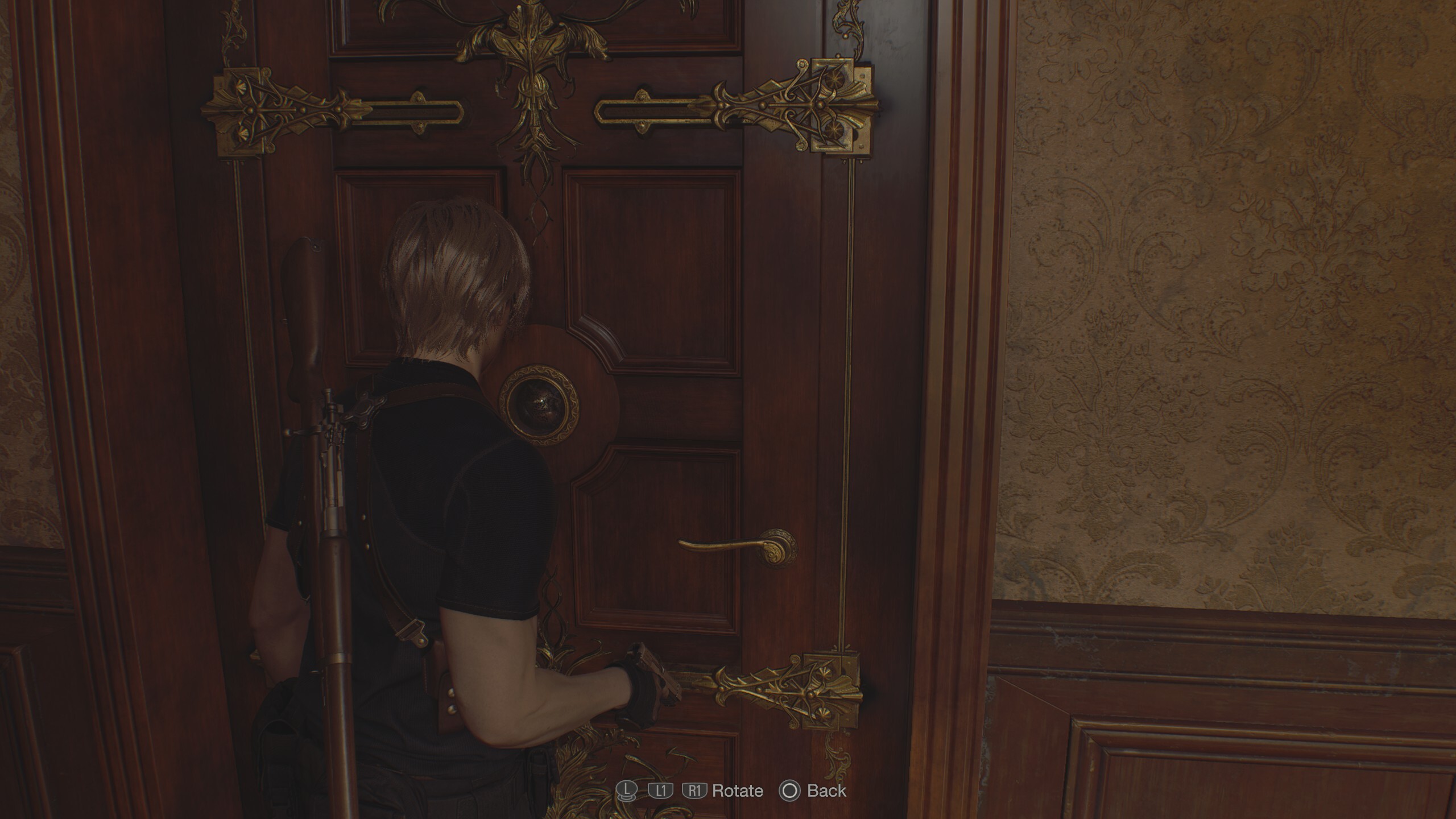 leon standing in front of a cabinet