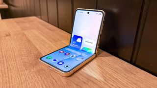 Samsung Galaxy Z Fold 7 FE open at a right angle