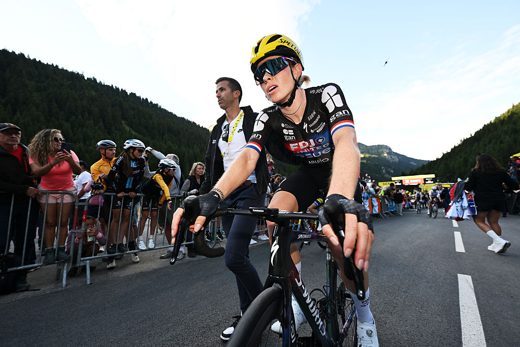 CHATEL LES PORTES DU SOLEIL, FRANCE - AUGUST 03: The second place winner, Demi Vollering of Netherlands and Team FDJ - SUEZ reacts after the 4th Tour de France Femmes 2025, Stage 9 a 124.1km stage from Praz-sur-Arly to Chatel Les Portes du Soleilon 1298m / #UCIWWT / August 03, 2025 in Chatel Les Portes du Soleil, France. (Photo by Tim de Waele/Getty Images)
