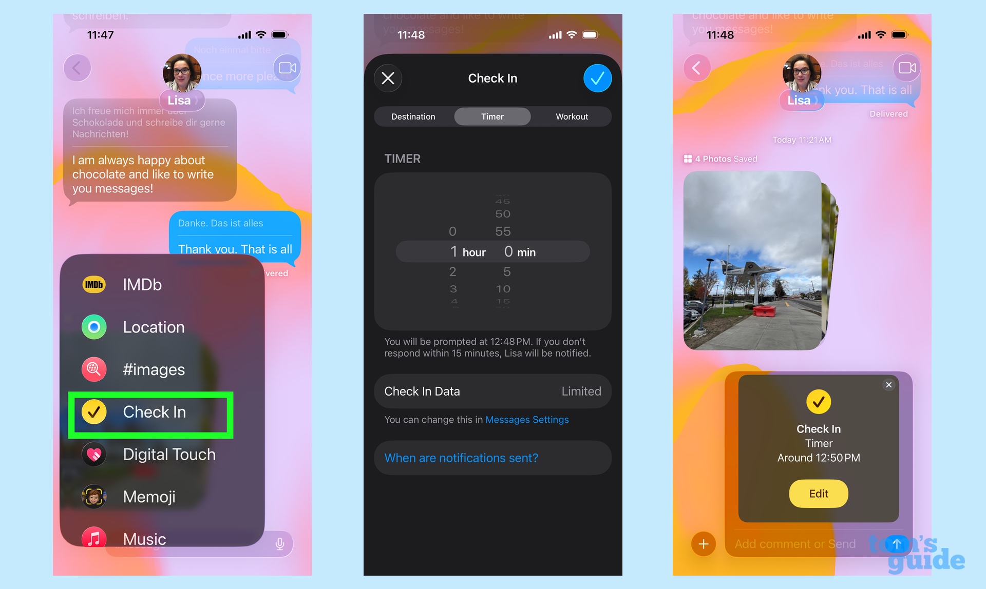 using the check in feature in iOS Messages to alert people to your arrival