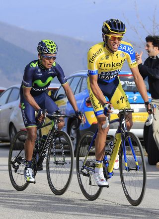Alberto Contador and Nairo Quintana in the final km of Stage 4 of the 2014 Tirreno-Adriatico