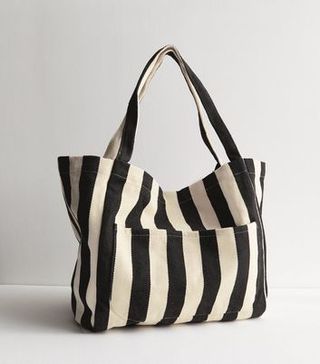 Black Stripe Slouch Tote Bag