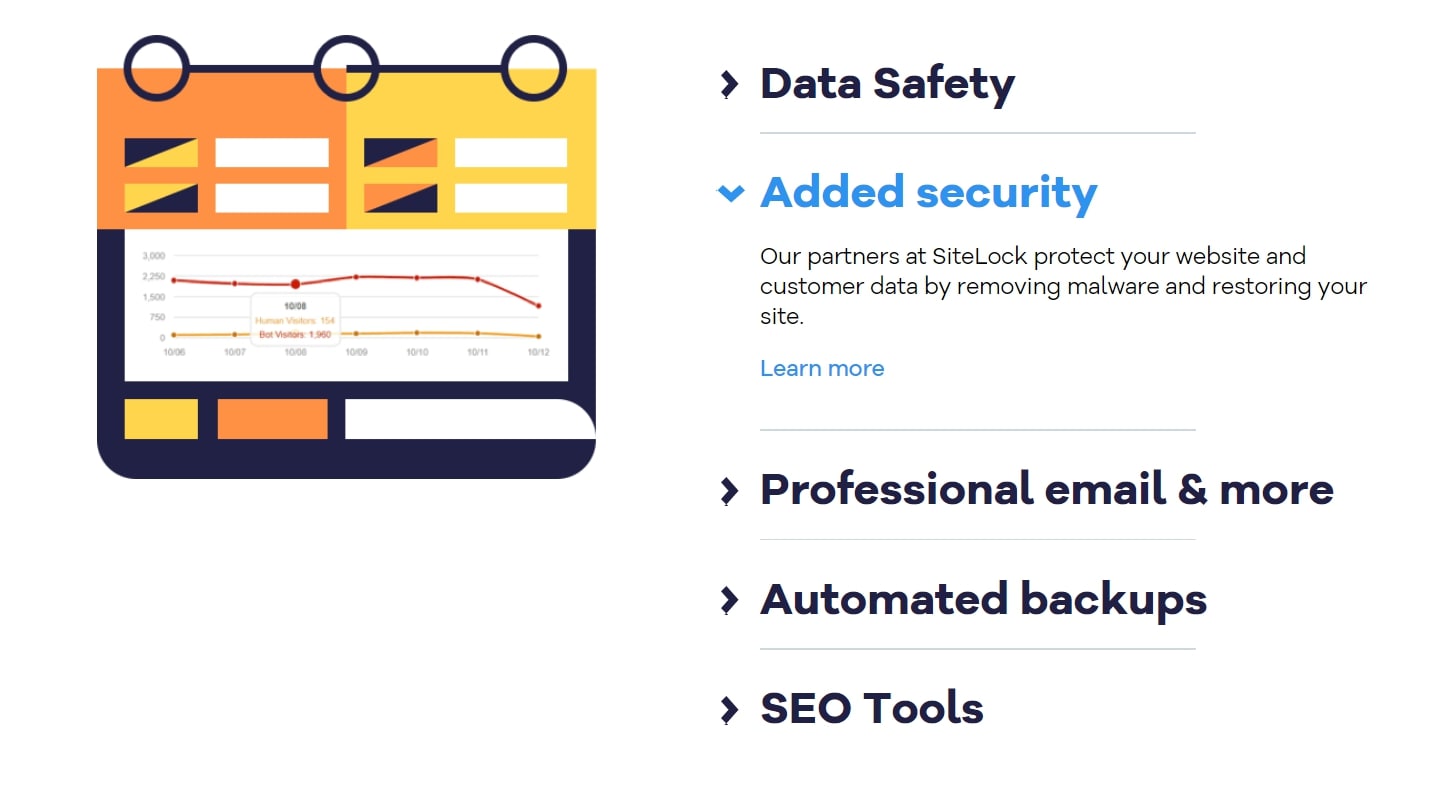 HostGator's webpage discussing additional security via SiteLock