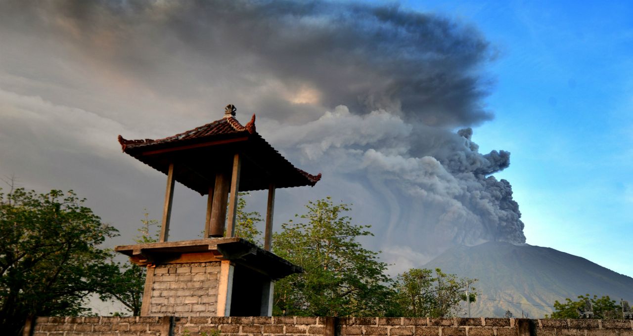 View of Mount Agung seen from Kubu sub-district in Karangasem Regency. 