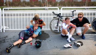Riders recover from the heat after the Worlds TTT