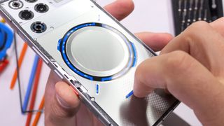 Close-up on liquid cooling loop on RedMagic 11 Pro