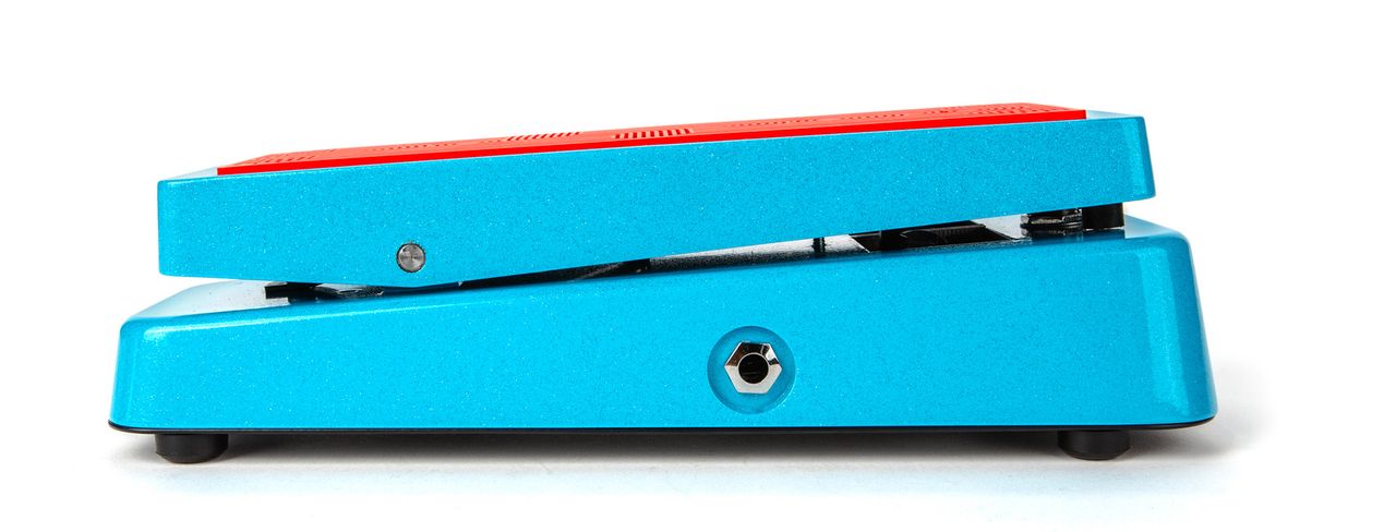 Dunlop Mick Ronson Cry Baby wah: a bright blue wah pedal with a bright red rubber-gripped footplate.