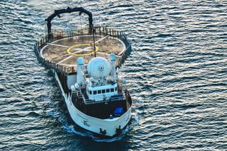 Another shot of the SpaceX recovery ship Megan heading out of Port Canaveral, Florida on April 23, 2022.