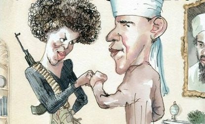 A 2008 New Yorker cover depicted Obama in religious headgear to mock conspiracy theorists who believe the president is a Muslim.