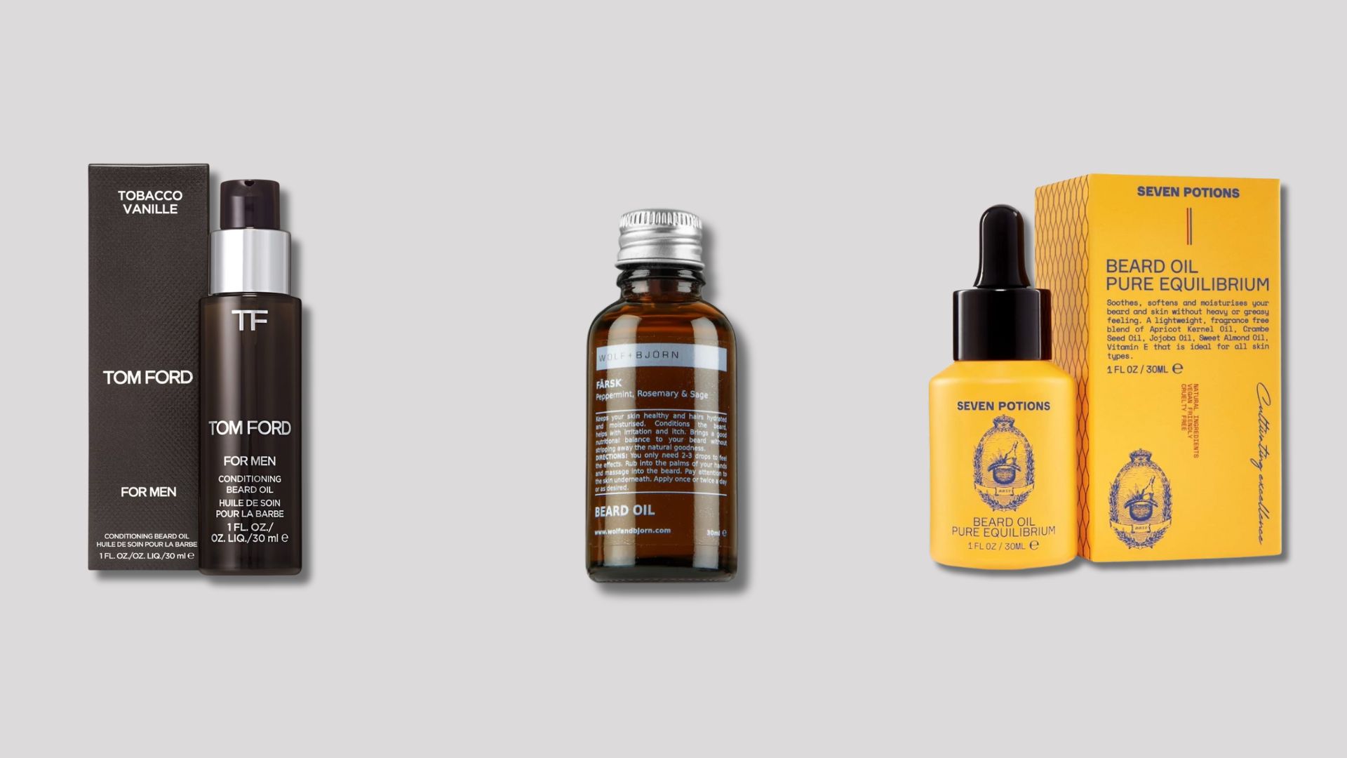 Beard Oils on a grey background 