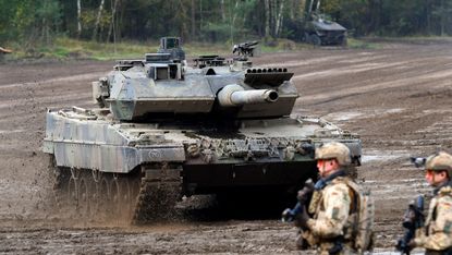 A German Leopard 2 tank on exercise in Germany