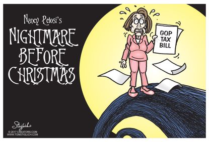 Political cartoon U.S. Nancy Pelosi GOP tax reform Christmas