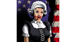 An illustration of a women against the American flag