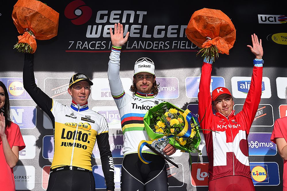 The top three at Gent-Wevelgem on the podium