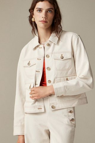 J.Crew Lightweight Canvas Chore Jacket in Ecru Herringbone