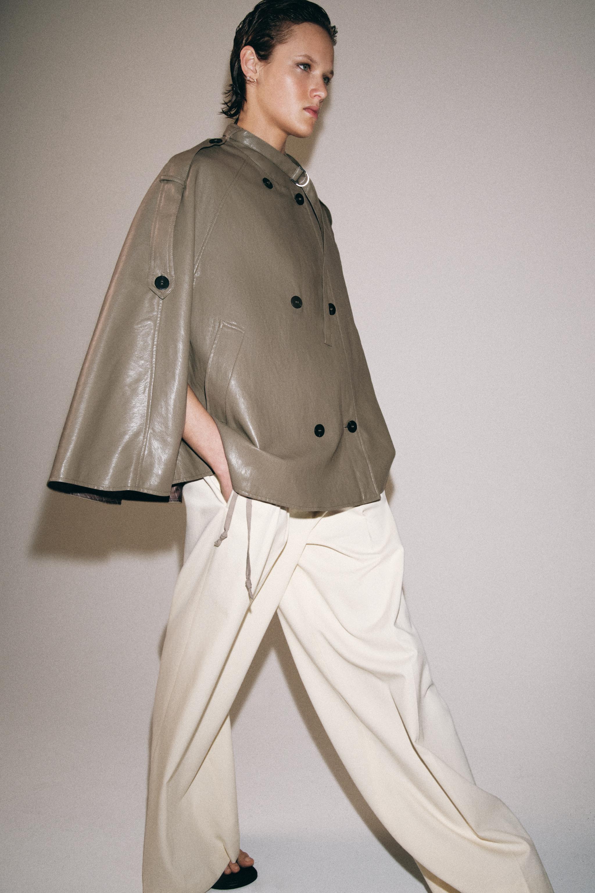 Zw Collection Faux Leather Cape Jacket