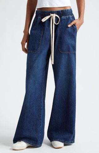 Drawstring Denim Wide Leg Pants