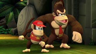 A screenshot of Donkey Kong and Diddy Kong from Donkey Kong Country Returns HD