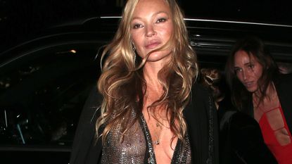 Kate Moss arrives at her Diet Coke party at Annabel's on November 09, 2022 in London, England