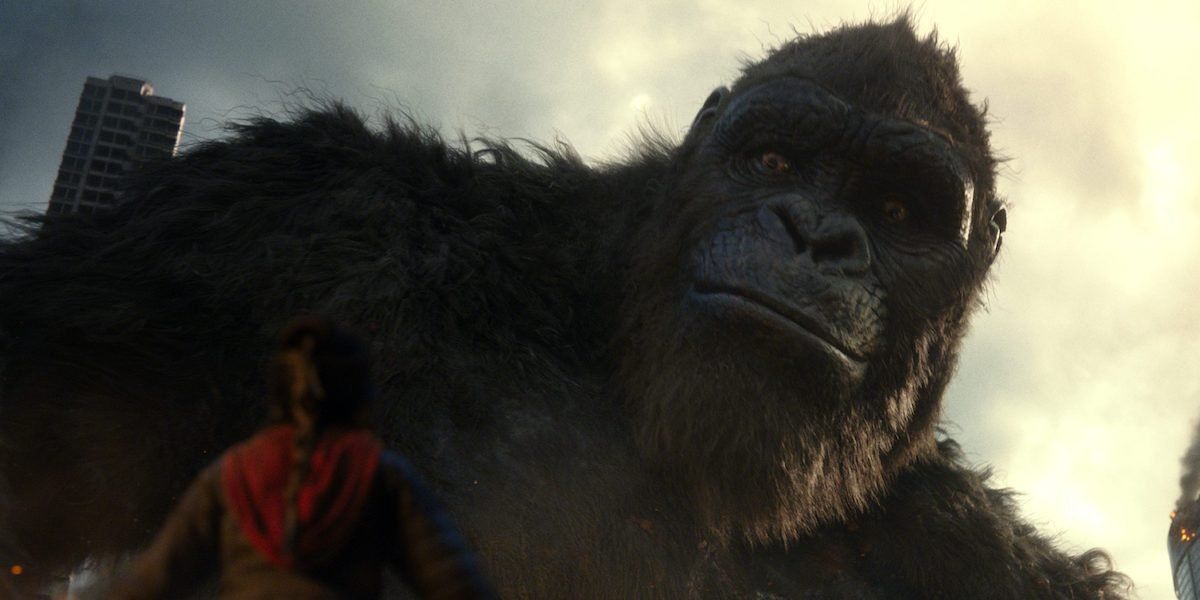 King Kong with Kaylee Hottle&#039;s Jia in Godzilla vs. Kong