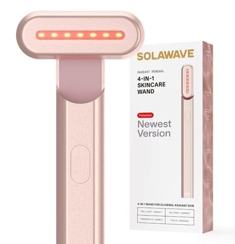 Solawave, Solawave 4-In-1 Red Light Therapy Facial Wand | Anti-Aging Red Light Therapy for Face and Neck | Galvanic Microcurrent Gua Sha Facial Massager | Wrinkle Reduction | Solawave Original | Rose Gold