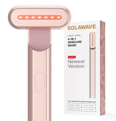 Solawave, Solawave 4-In-1 Red Light Therapy Facial Wand | Anti-Aging Red Light Therapy for Face and Neck | Galvanic Microcurrent Gua Sha Facial Massager | Wrinkle Reduction | Solawave Original | Rose Gold
