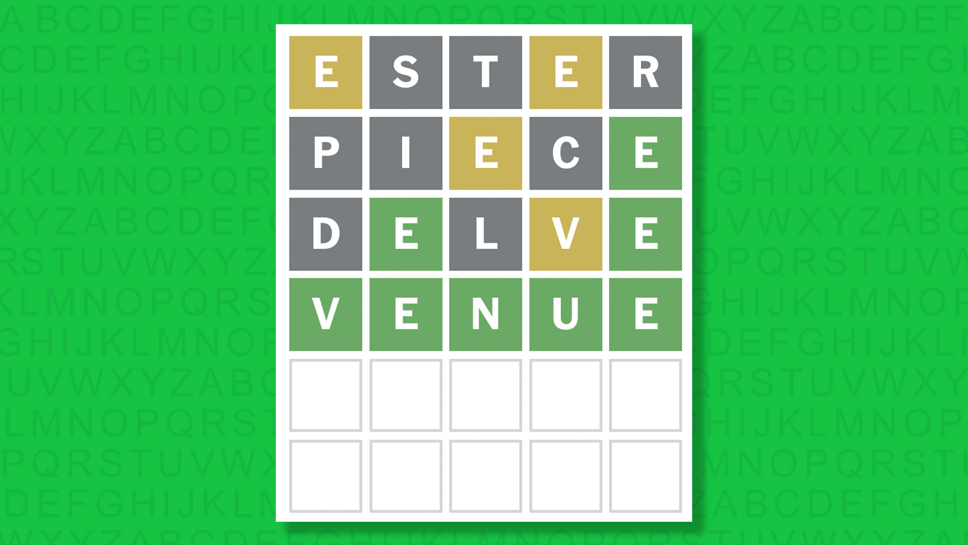 Ответ NYT Wordle для игры 1599 на зеленом фоне