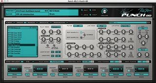 Fig. 5. The Rob Papen Punch-BD dedicated bass drum layering instrument gives you almost every conceivable synthesis and sampling option for creating and playing high-end layered kick drum sounds. 